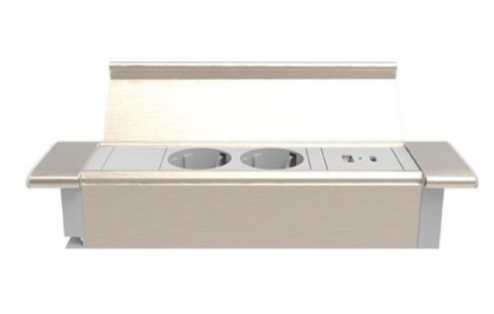 Врезной блок с крышкой - 2 розетки 220 В + зарядное устройство USB A/C 30Вт, белый